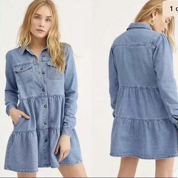 free people nicole denim shirt dress Cotton Denim Nicole Denim Shirtdress Free People Nicole Dress Lovskoo 2024  Women's Oversized Button Down Denim